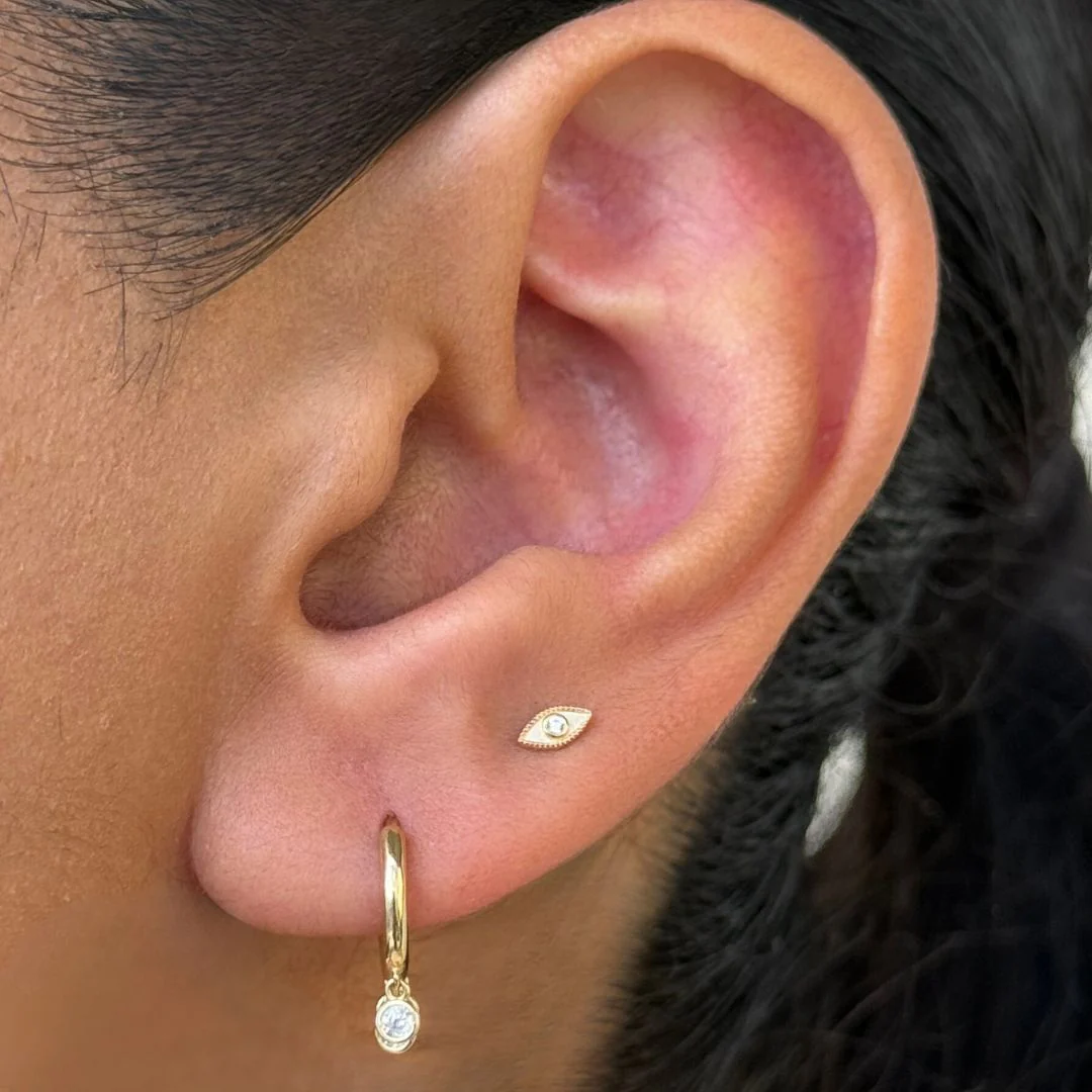 Yellow Gold Evil Eye Flat Back Threaded Stud Earring - Image 9