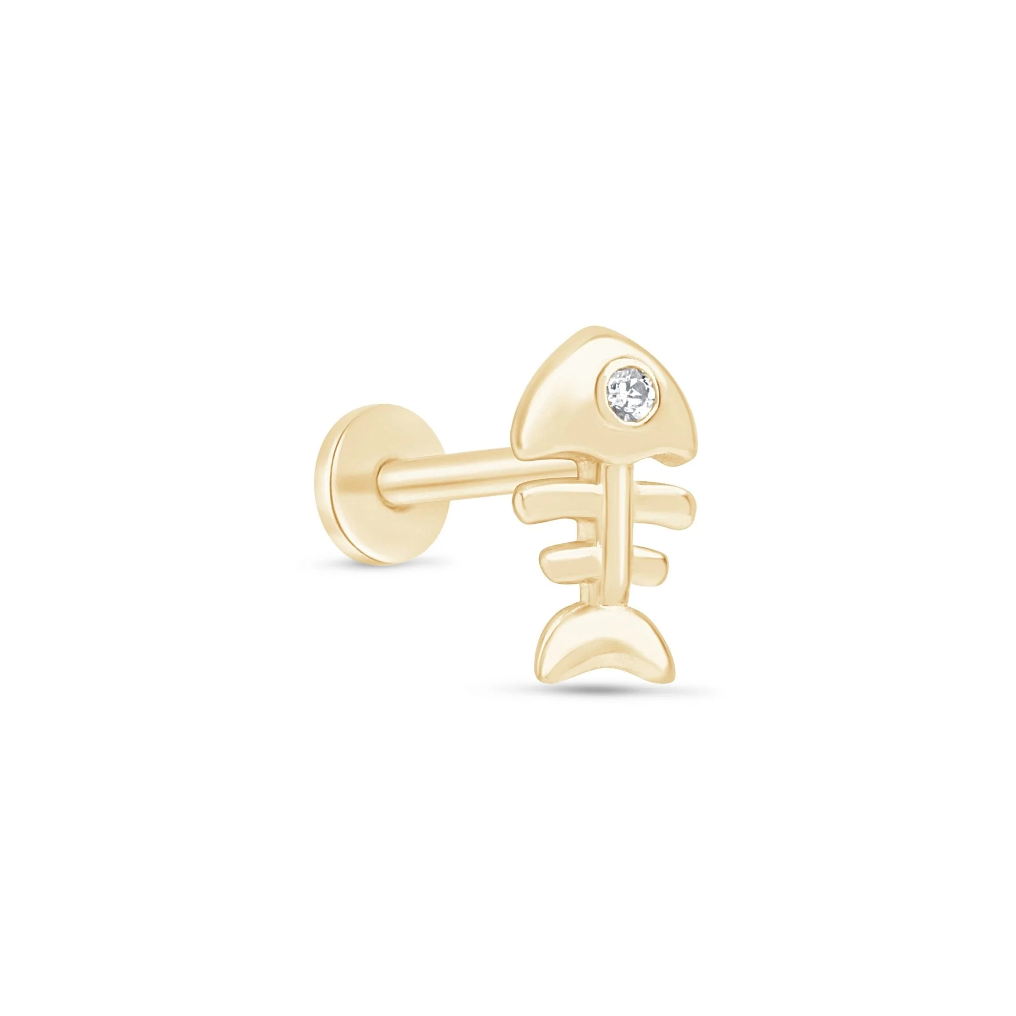 Yellow Gold Fishbone Threaded Flat Back Earring