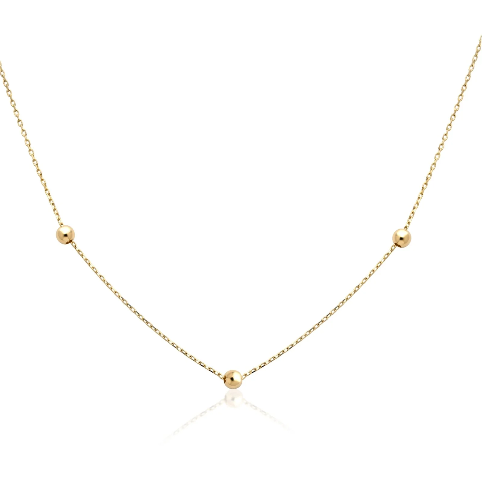 Yellow Gold Five Beaded Station Necklace