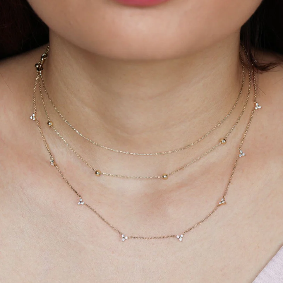Yellow Gold Five Beaded Station Necklace - Image 10