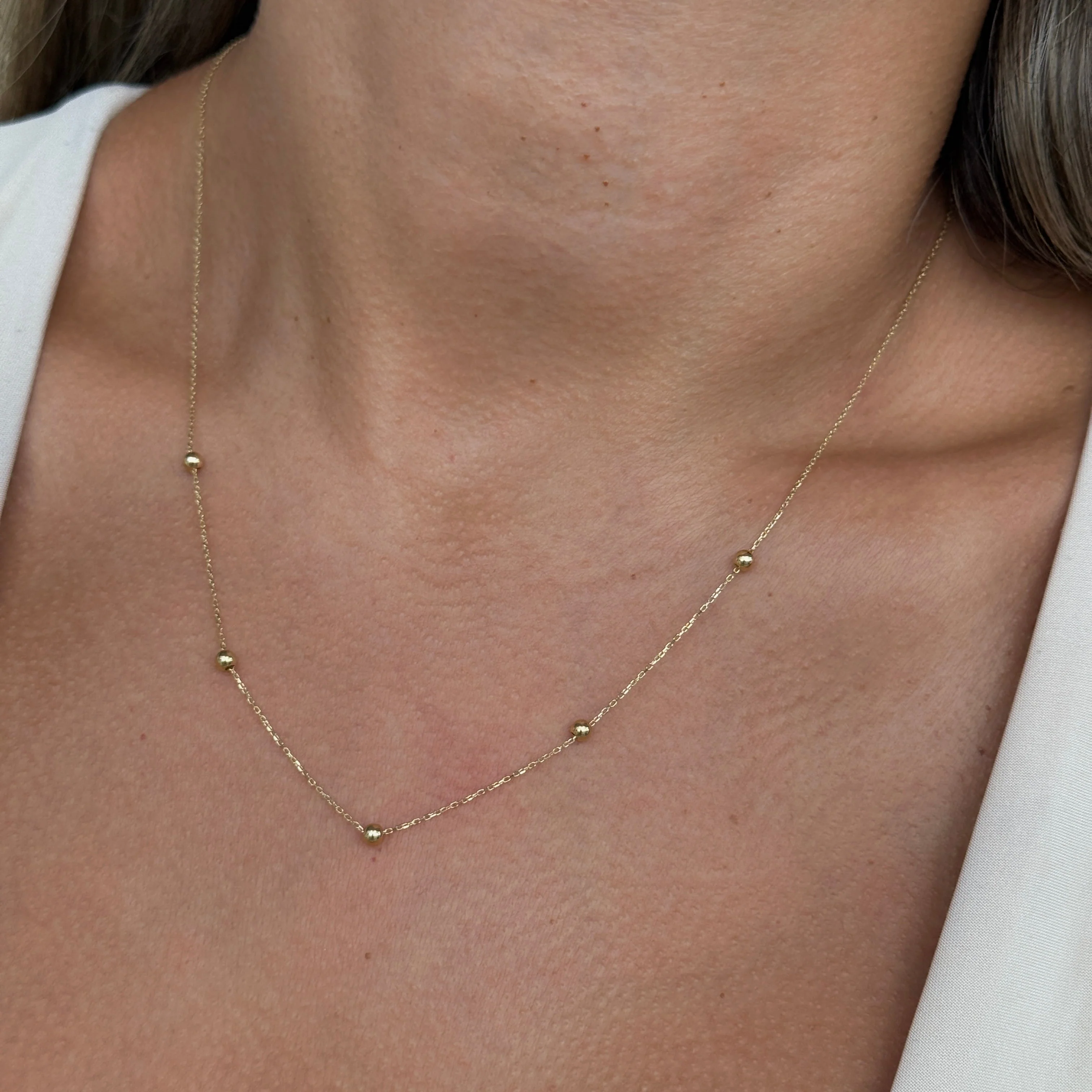 Yellow Gold Five Beaded Station Necklace - Image 2