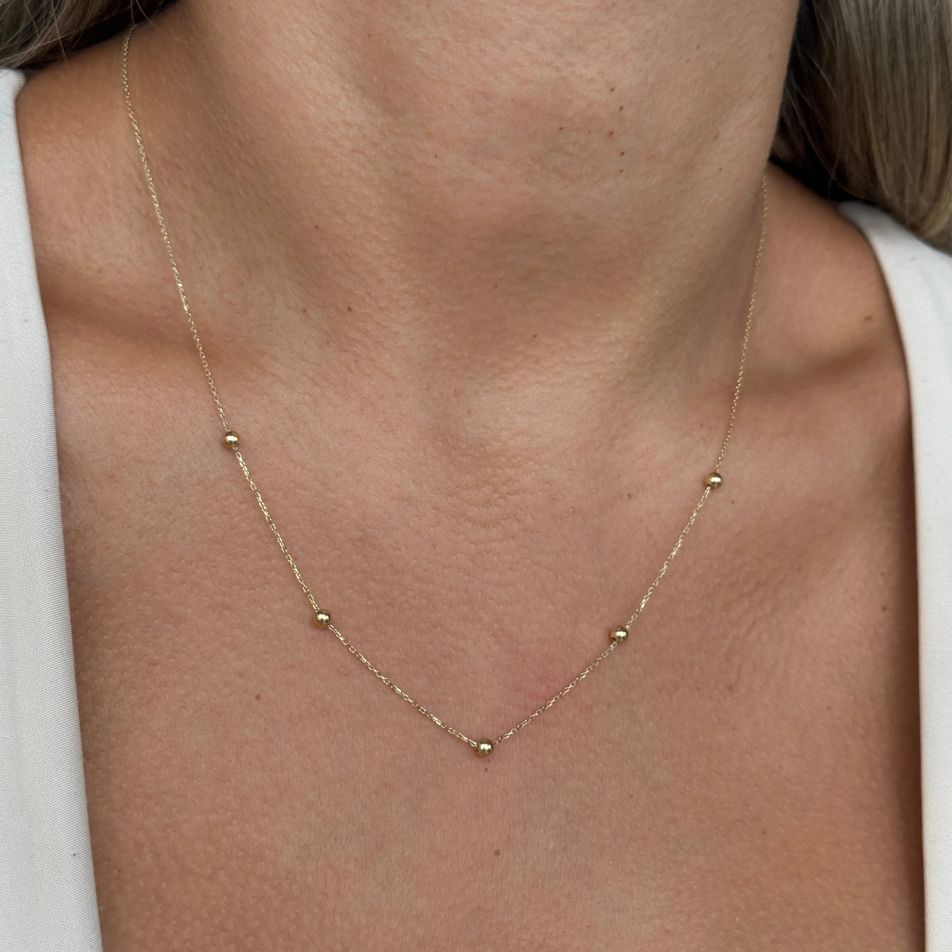 Yellow Gold Five Beaded Station Necklace - Image 4