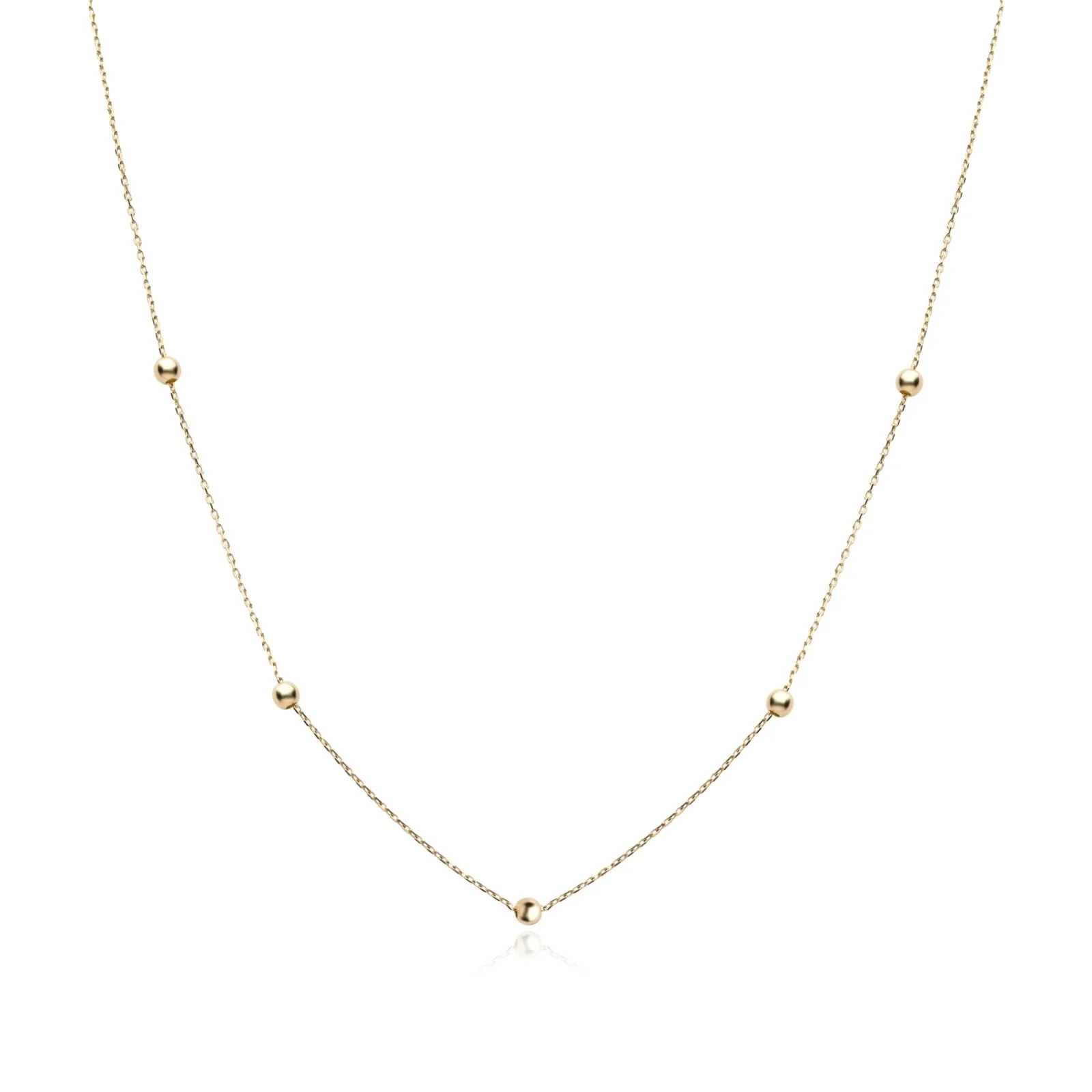 Yellow Gold Five Beaded Station Necklace - Image 5