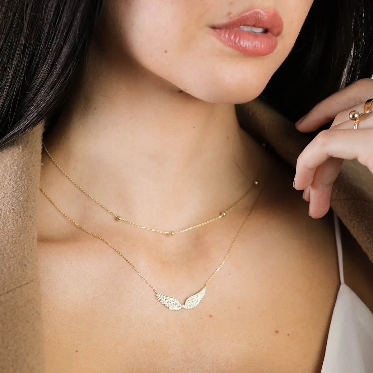 Yellow Gold Five Beaded Station Necklace - Image 6