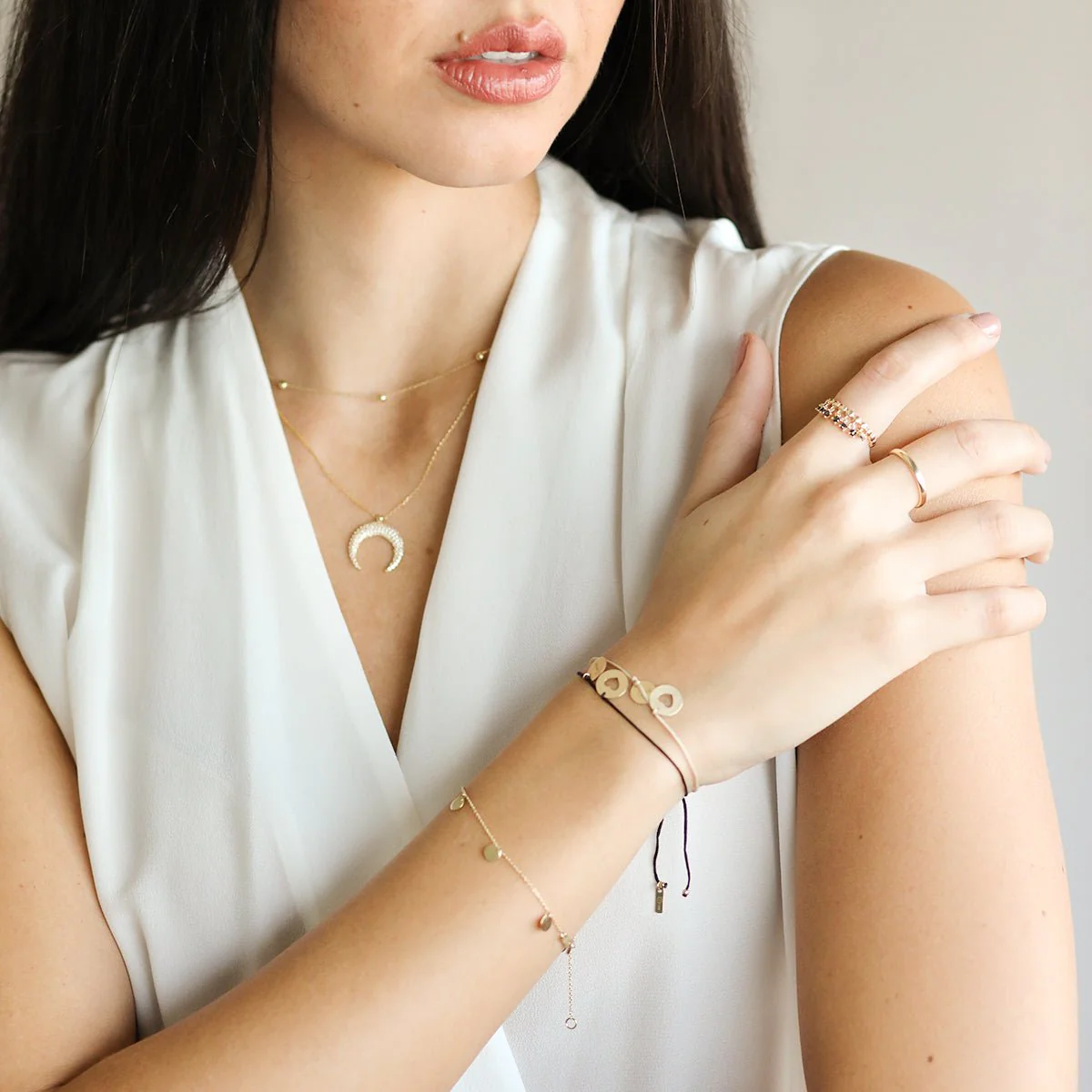 Yellow Gold Five Beaded Station Necklace - Image 9