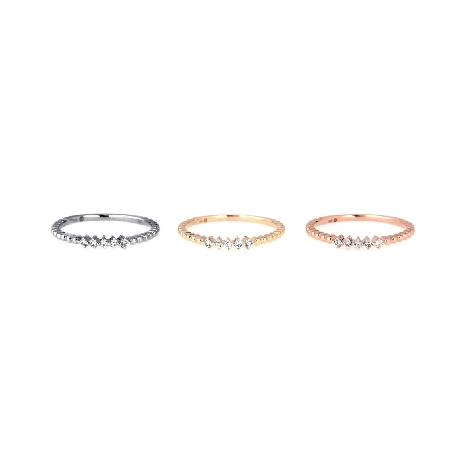 Five Diamond Beaded Ring in Solid 14k Rose Gold - Image 8