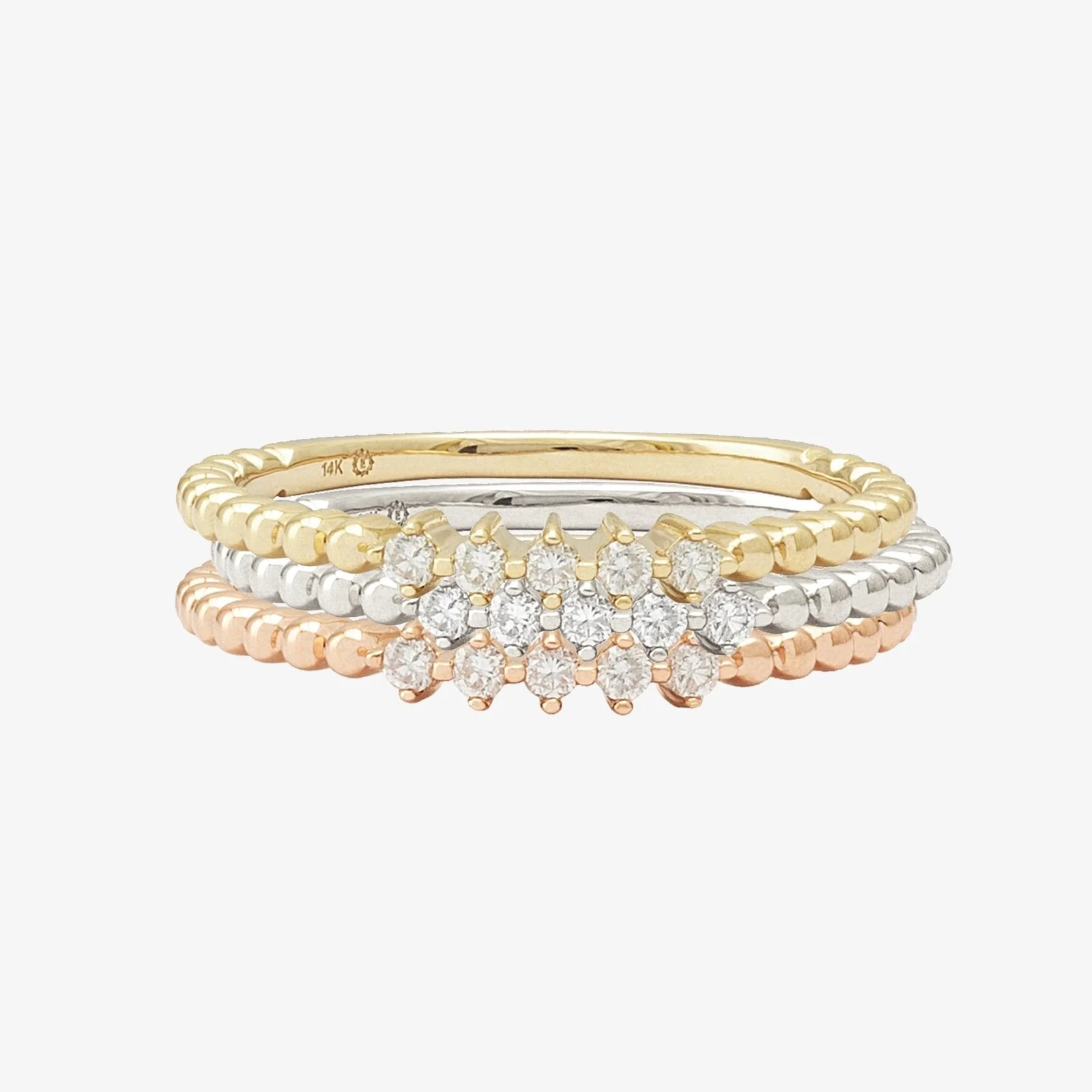 Five Diamond Beaded Ring in Solid 14k White Gold - Image 4