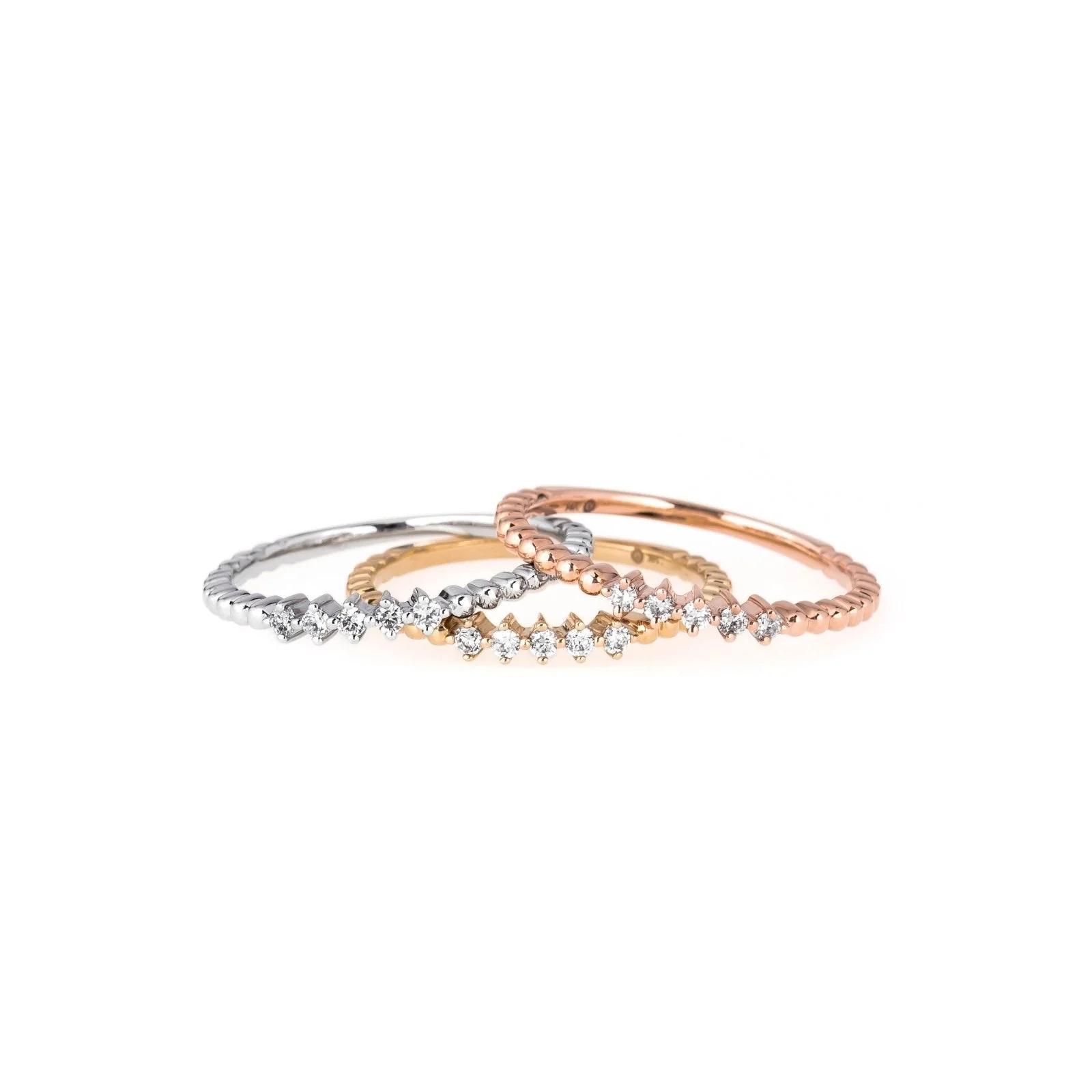 Five Diamond Beaded Ring in Solid 14k White Gold - Image 9