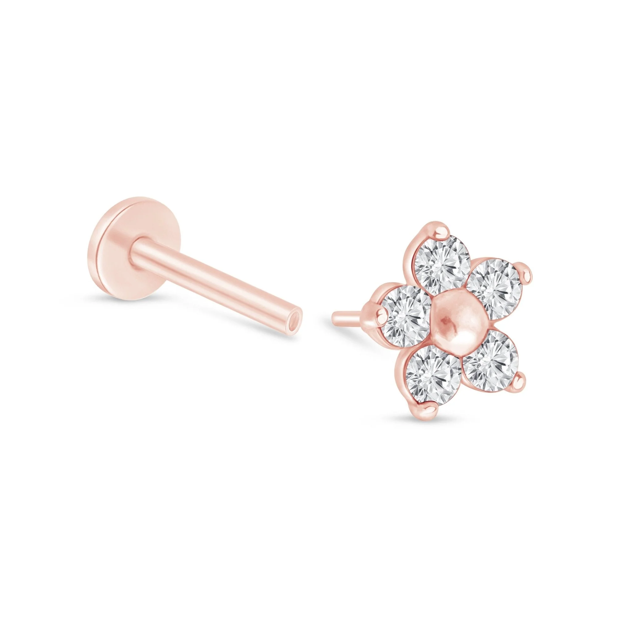 Rose Gold Five Diamond Flower Flat Back Earring - Image 9