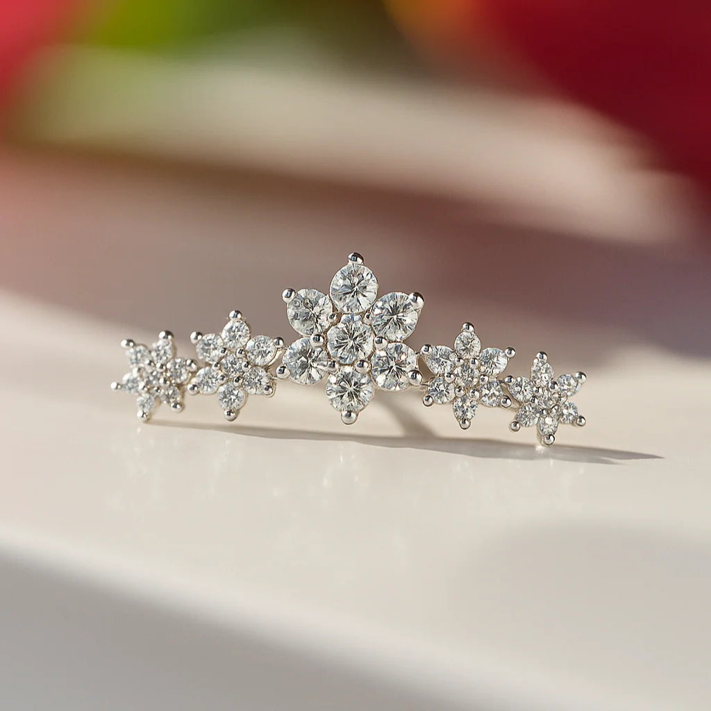 White Gold Flower Diamond Garland Flat Back Earring - Image 8
