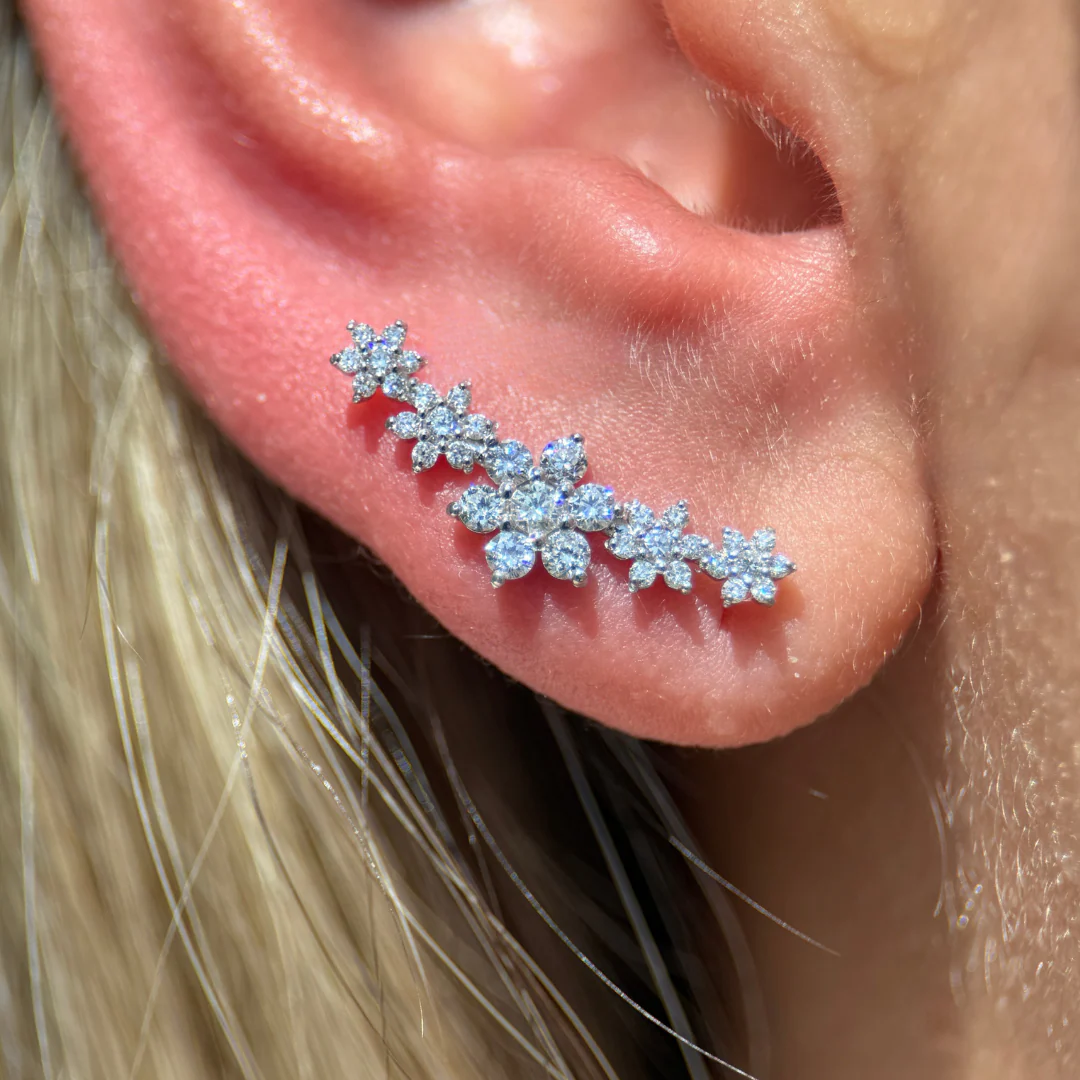 White Gold Flower Diamond Garland Flat Back Earring - Image 10