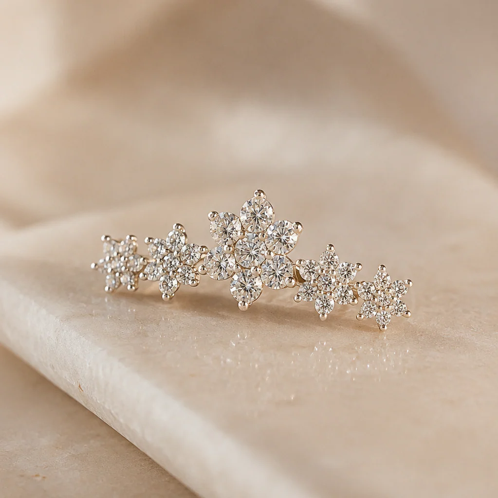 Yellow Gold Diamond Garland Flat Back Earring - Image 3