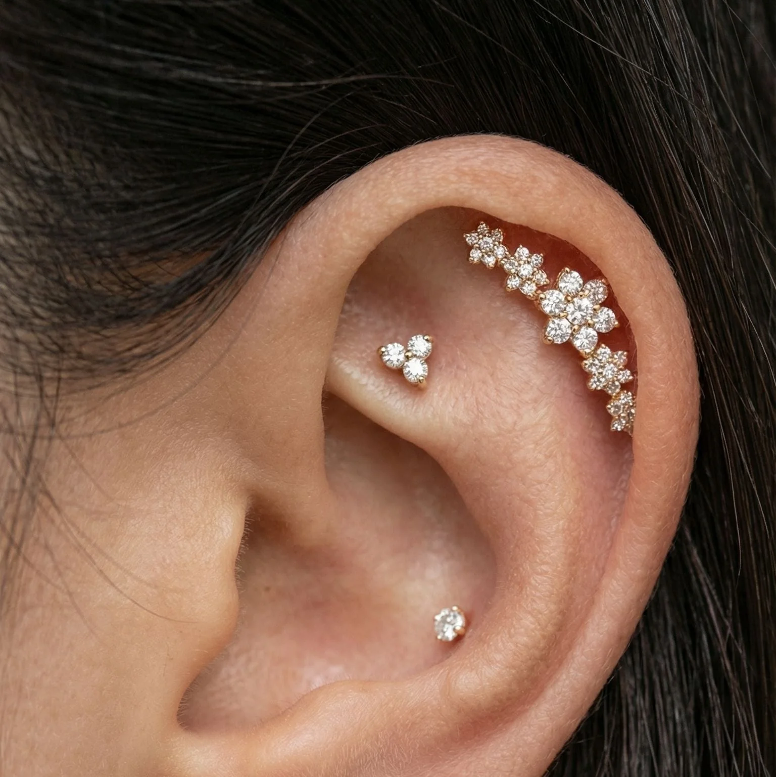 Yellow Gold Diamond Garland Flat Back Earring - Image 7