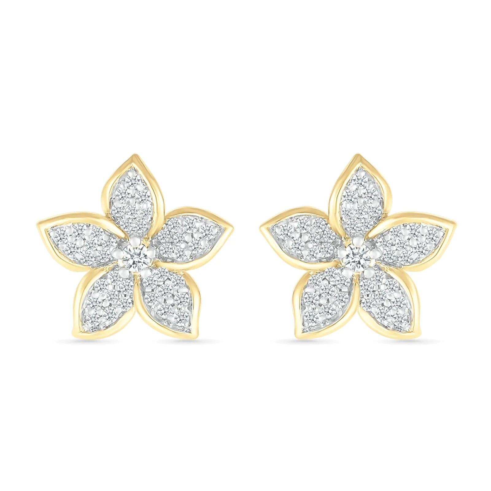 Yellow Gold Five Petal Diamond Flower Stud