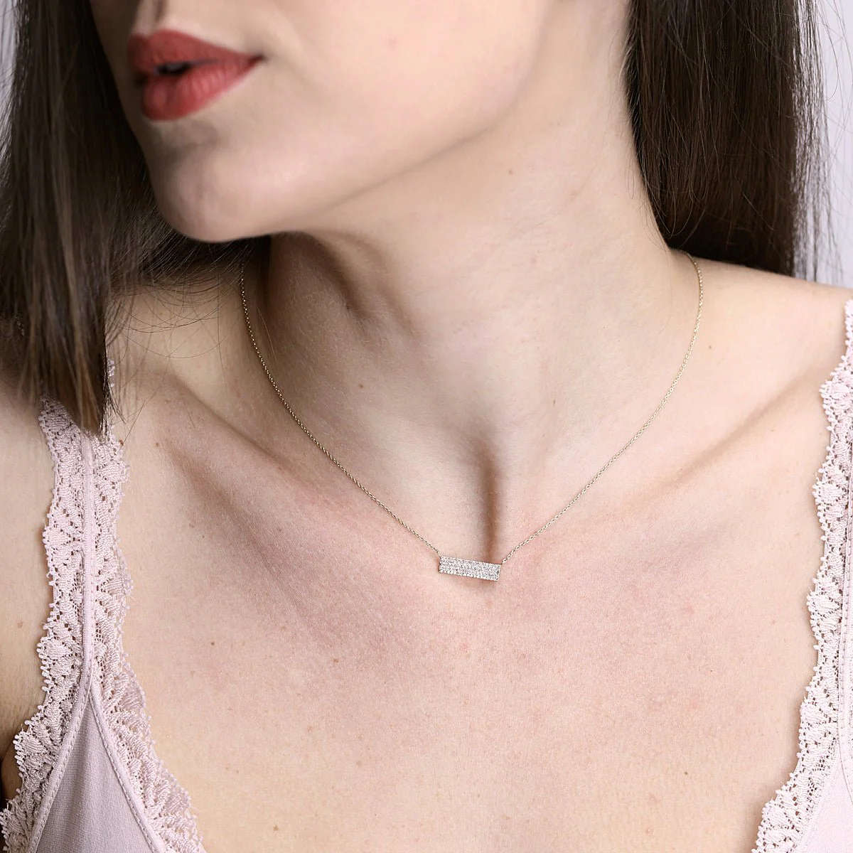 White Gold Five Row Diamond Bar Necklace - Image 2