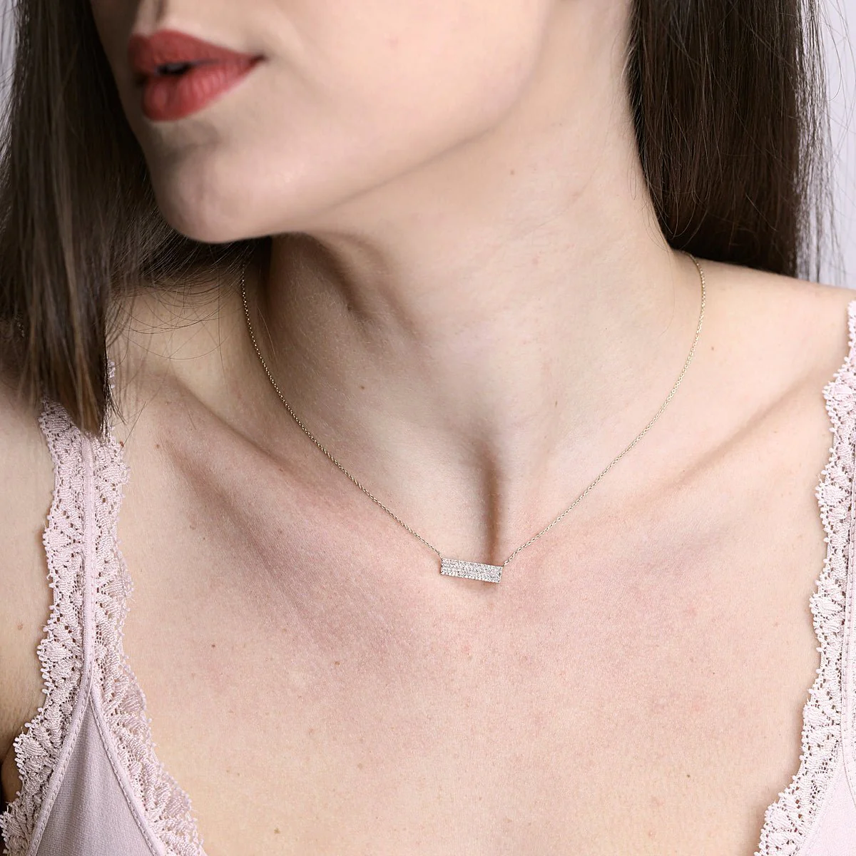 Yellow Gold Five Row Diamond Bar Necklace - Image 3