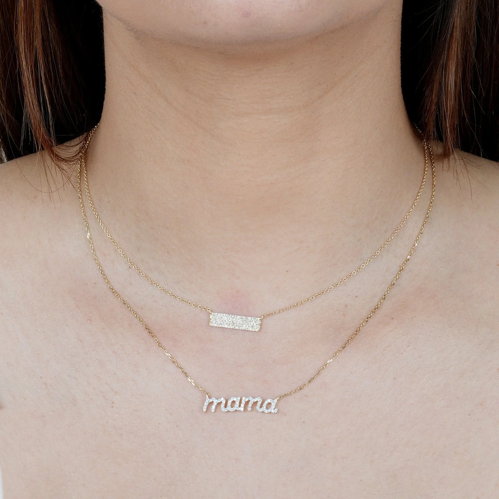 Yellow Gold Five Row Diamond Bar Necklace - Image 4
