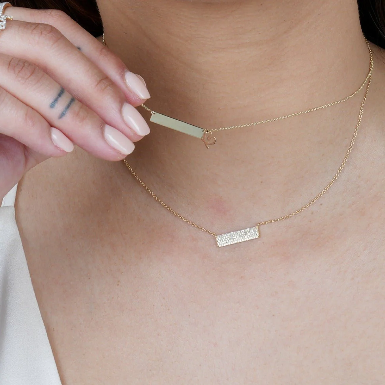Yellow Gold Five Row Diamond Bar Necklace - Image 5