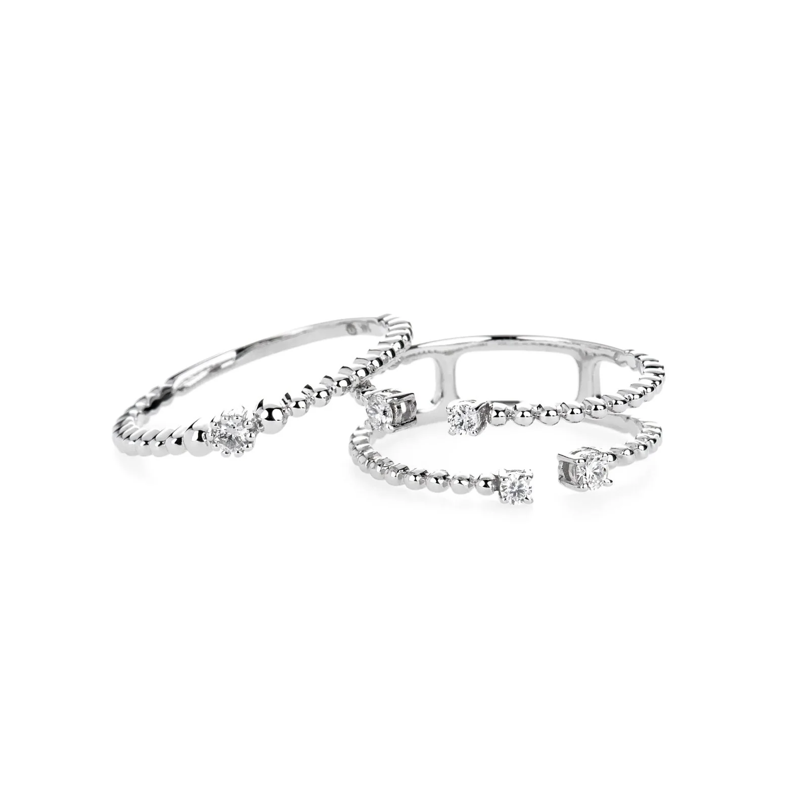 Floating Diamond Beaded Wrap Ring in Solid 14k White Gold - Image 2