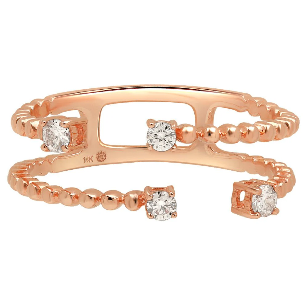 Floating Diamond Beaded Wrap Ring in Solid 14k Rose Gold