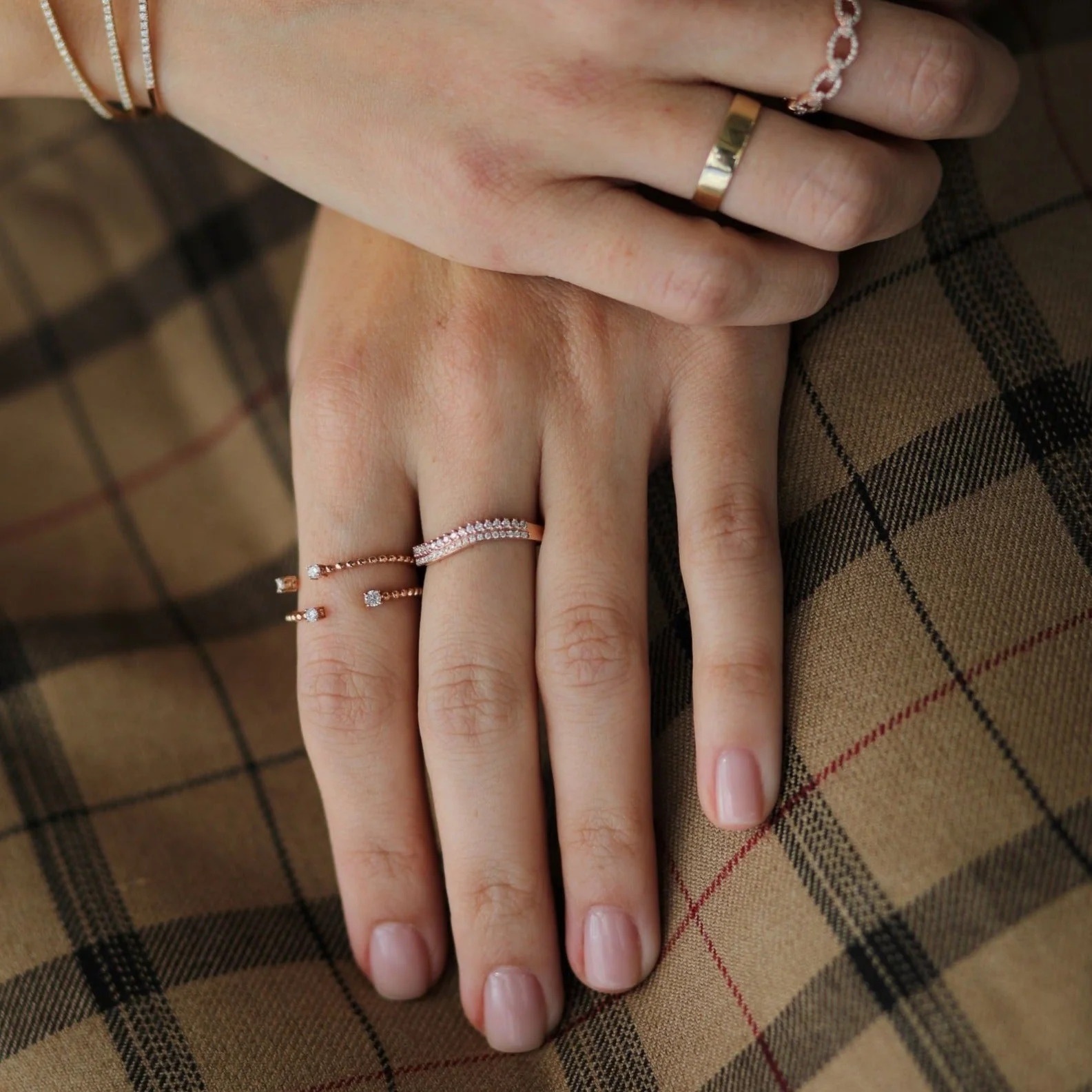 Floating Diamond Beaded Wrap Ring in Solid 14k Rose Gold - Image 3