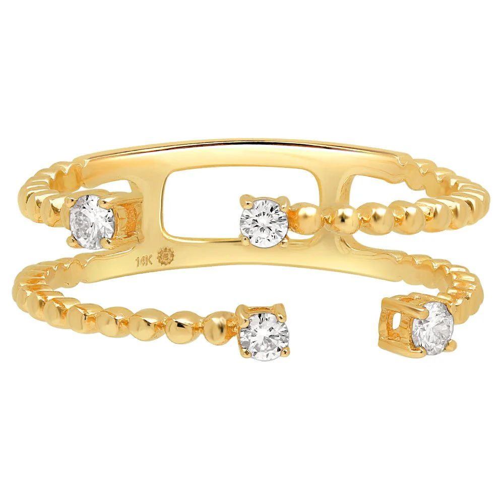 Floating Diamond Beaded Wrap Ring in Solid 14k Yellow Gold