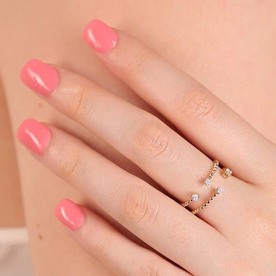 Floating Diamond Beaded Wrap Ring in Solid 14k Yellow Gold - Image 2