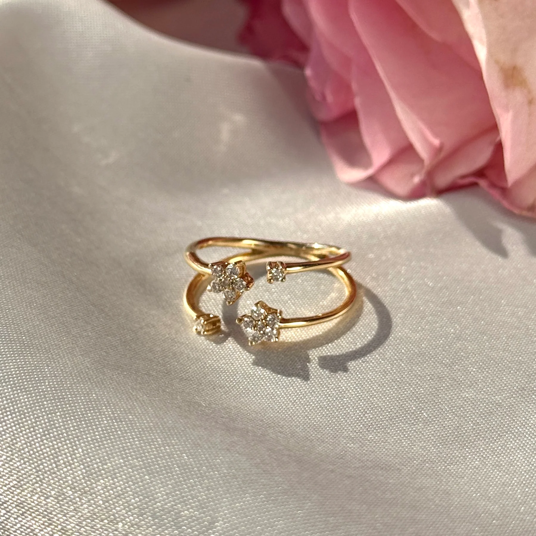 Floating Diamond Flower Wrap Ring in Solid 14k Yellow Gold - Image 5