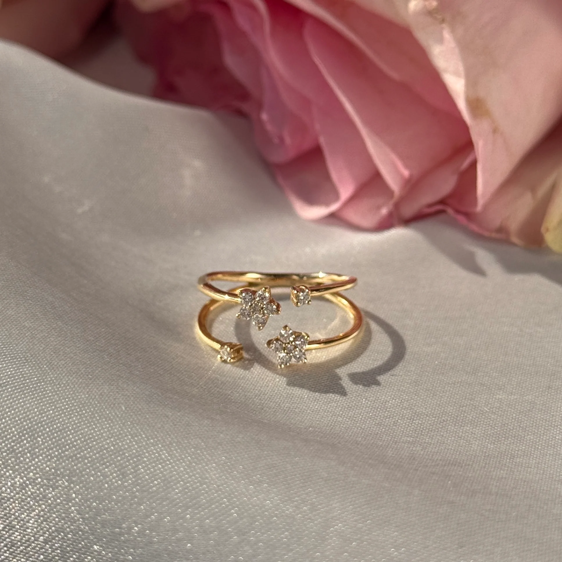 Floating Diamond Flower Wrap Ring in Solid 14k Yellow Gold - Image 6