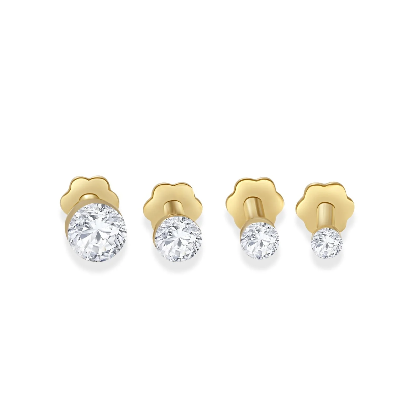 Yellow Gold Floating Round Diamond Flat Back Earring - Image 11