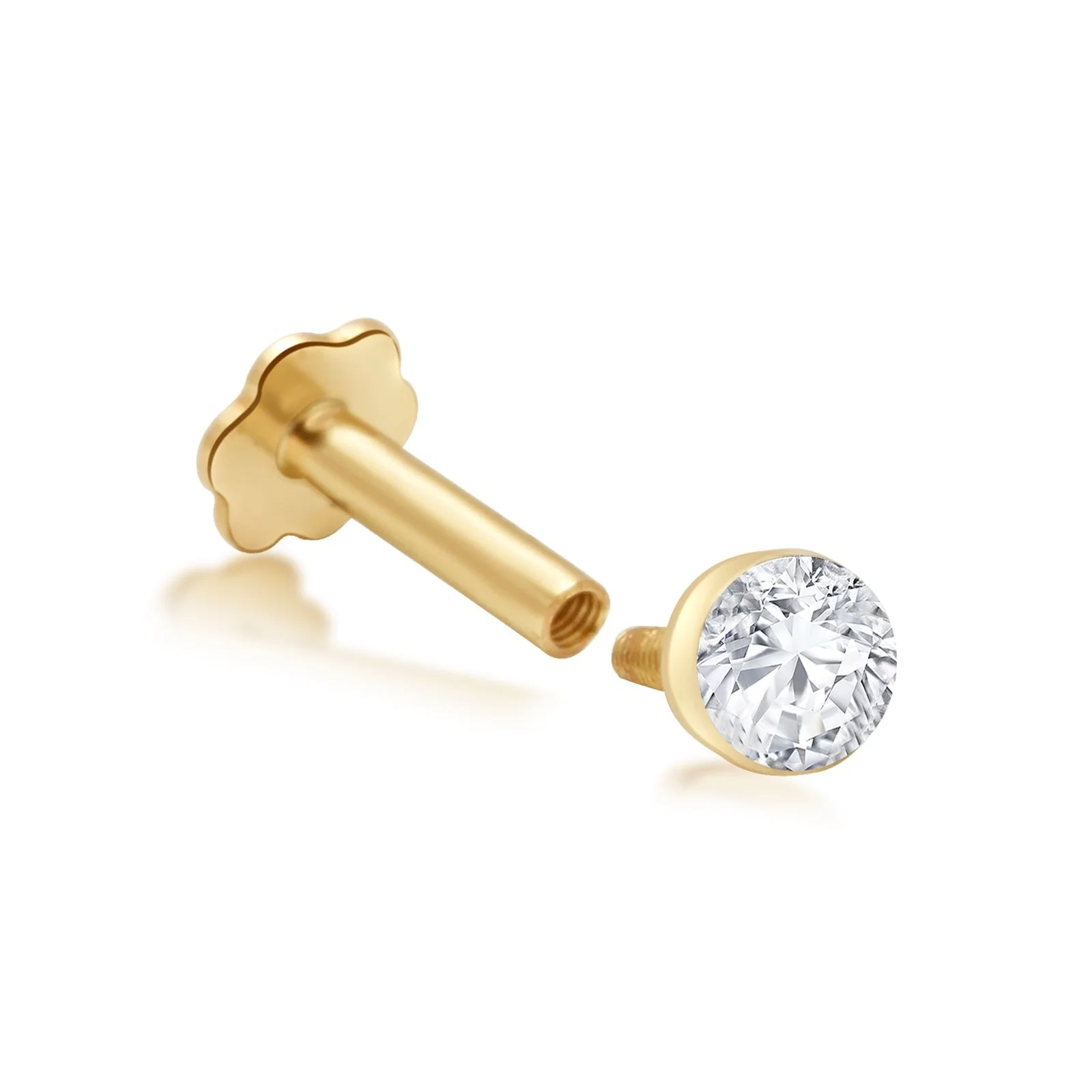 Yellow Gold Floating Round Diamond Flat Back Earring - Image 12
