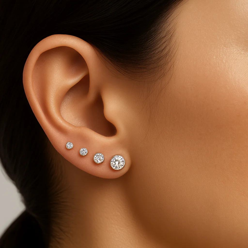 Yellow Gold Floating Round Diamond Flat Back Earring - Image 8