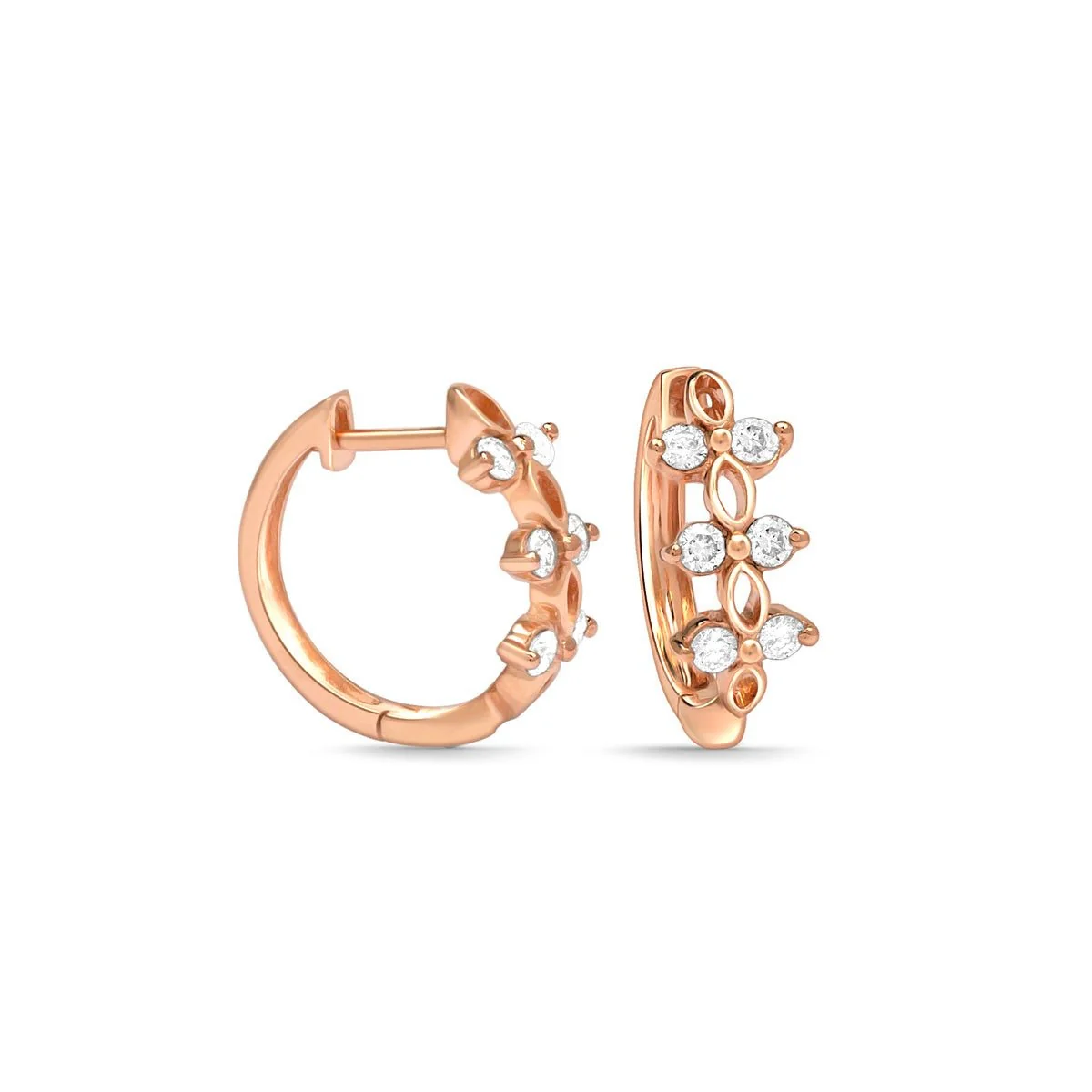 Rose Gold Floral Diamond Huggie Hoop