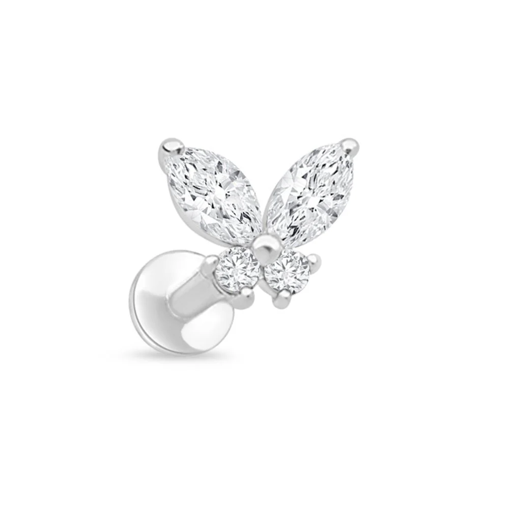 White Gold Fluttering Butterfly Flat Back Earring