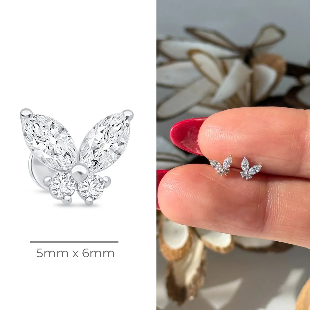 White Gold Fluttering Butterfly Flat Back Earring - Image 10