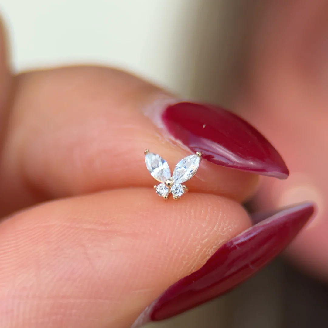 White Gold Fluttering Butterfly Flat Back Earring - Image 3
