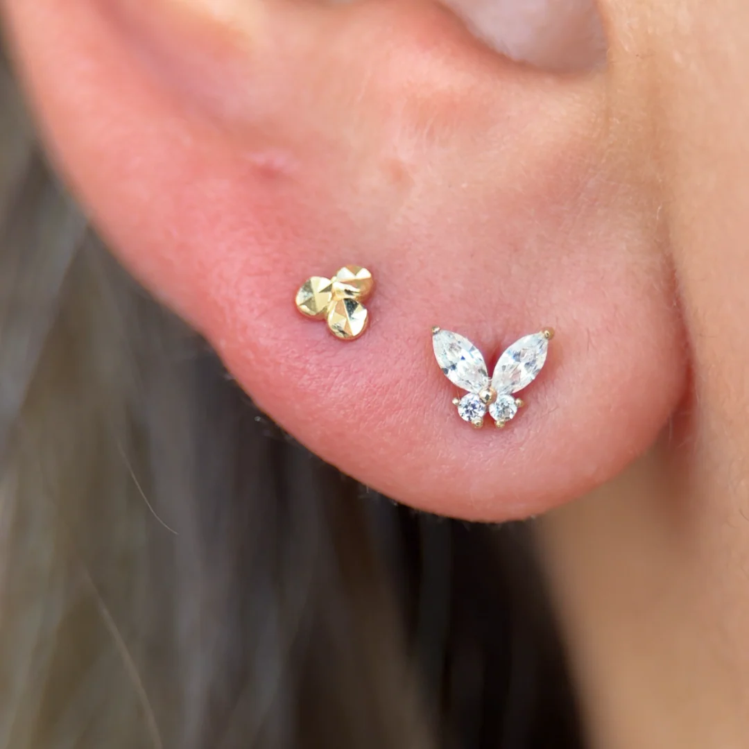 Yellow Gold Fluttering Butterfly Flat Back Earring - Image 6