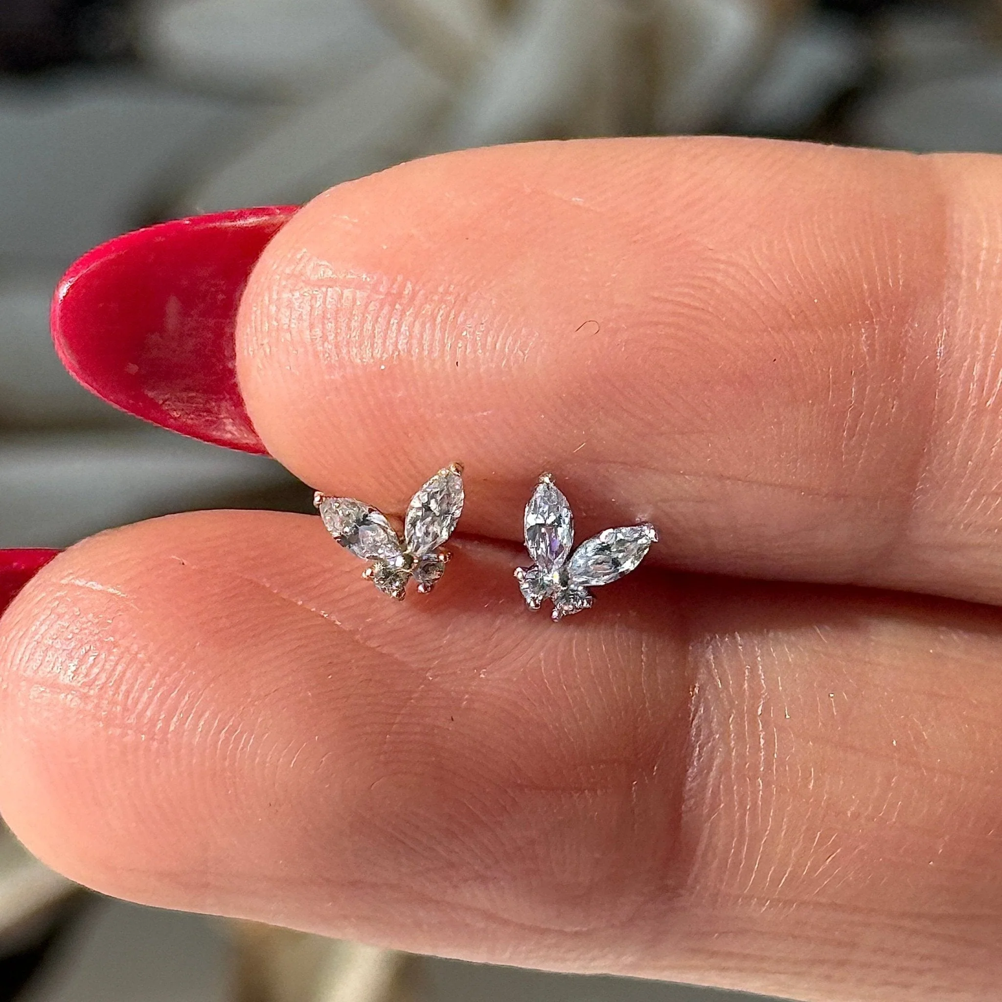 White Gold Fluttering Butterfly Flat Back Earring - Image 8