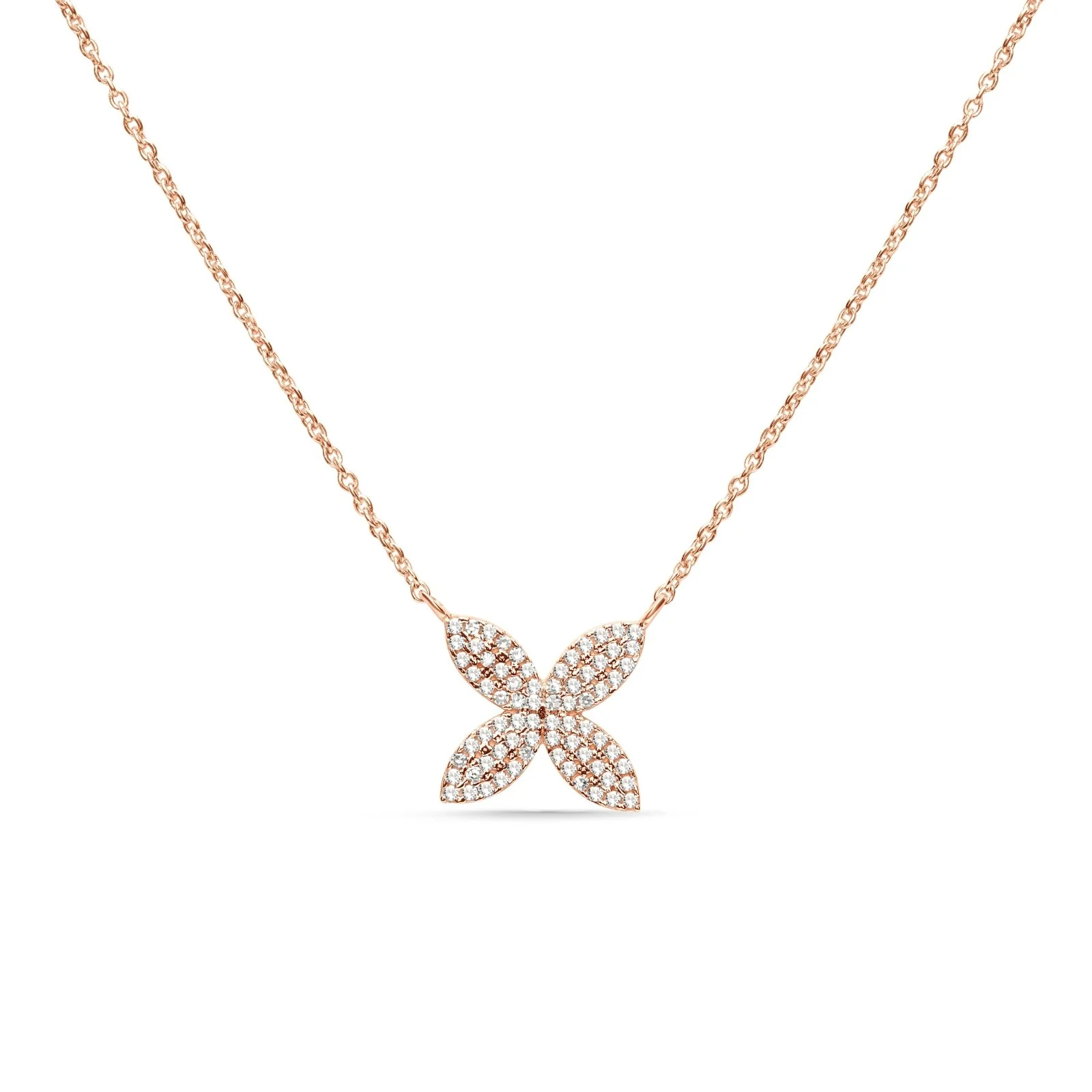 Rose Gold Four Petal Diamond Flower Necklace