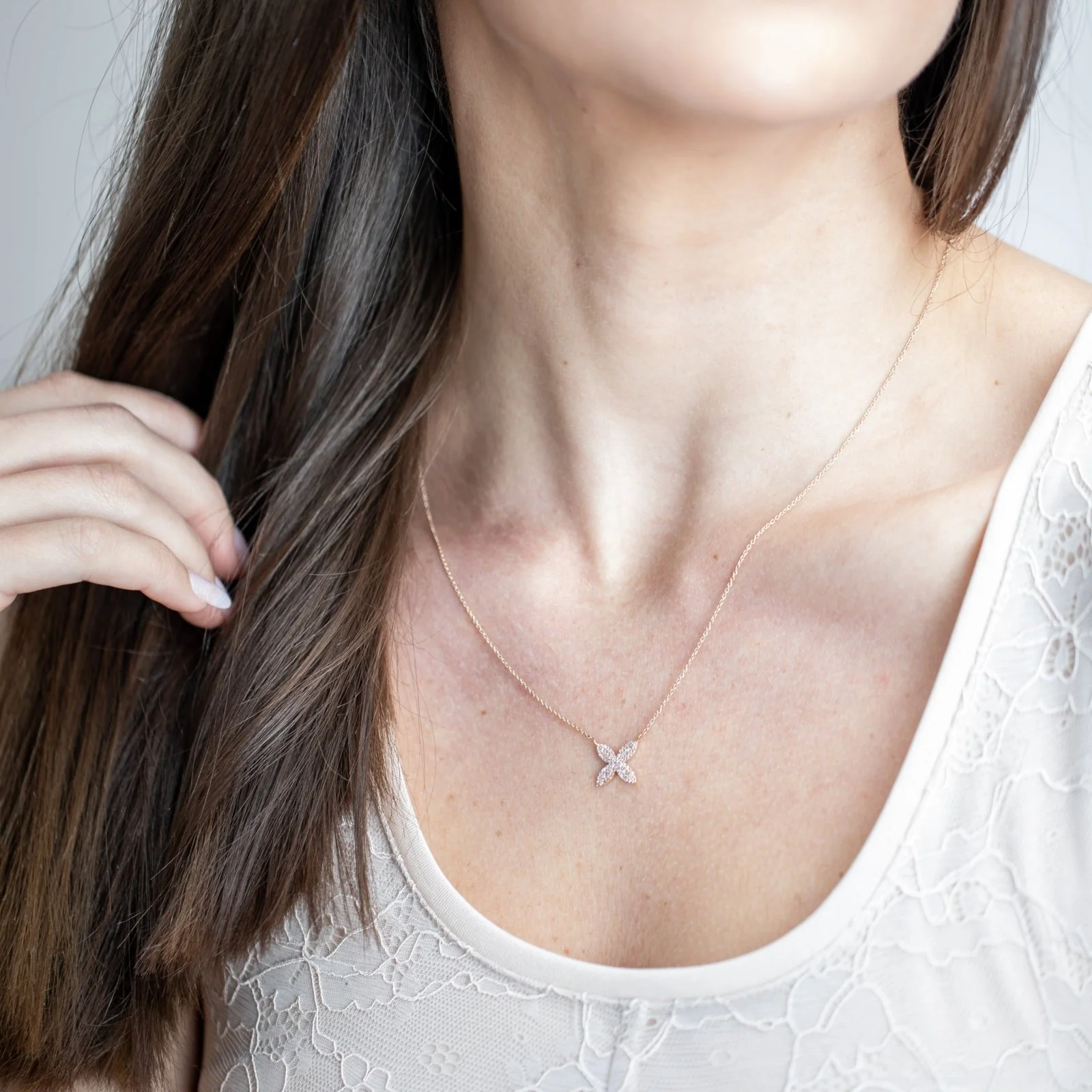 Rose Gold Four Petal Diamond Flower Necklace - Image 2