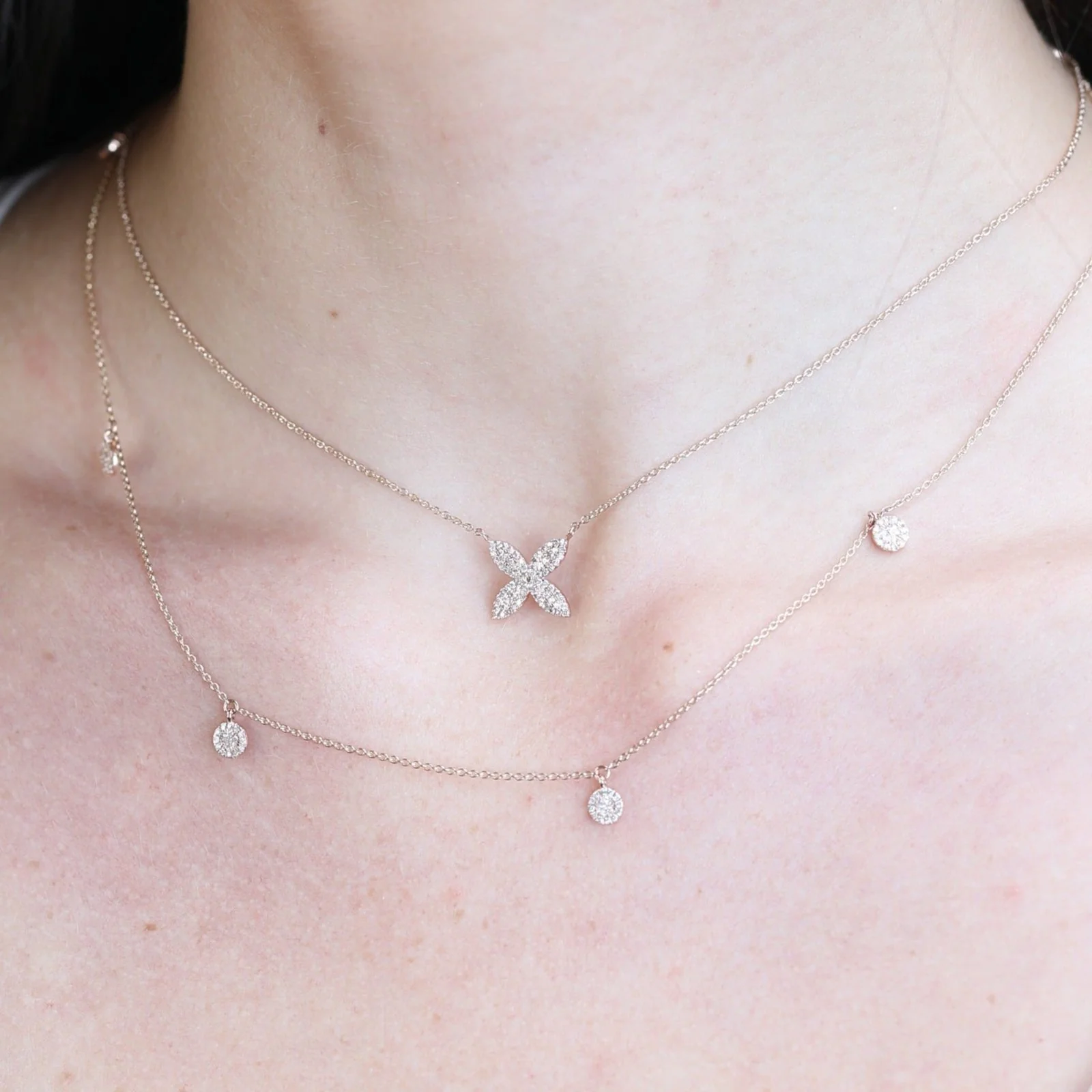 Rose Gold Four Petal Diamond Flower Necklace - Image 3