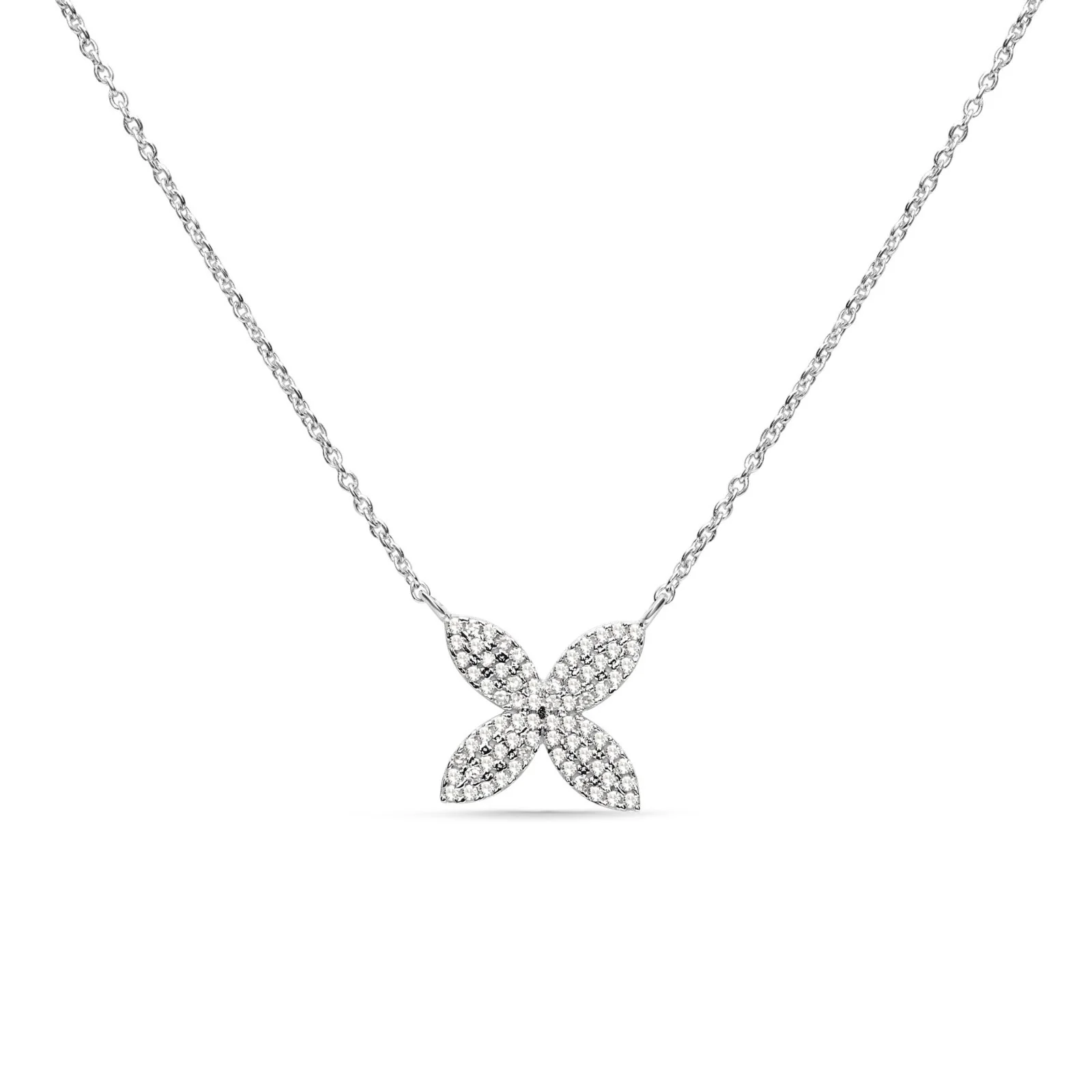 White Gold Four Petal Diamond Flower Necklace
