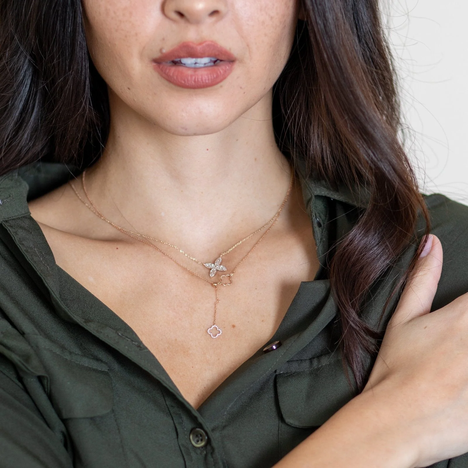 White Gold Four Petal Diamond Flower Necklace - Image 2