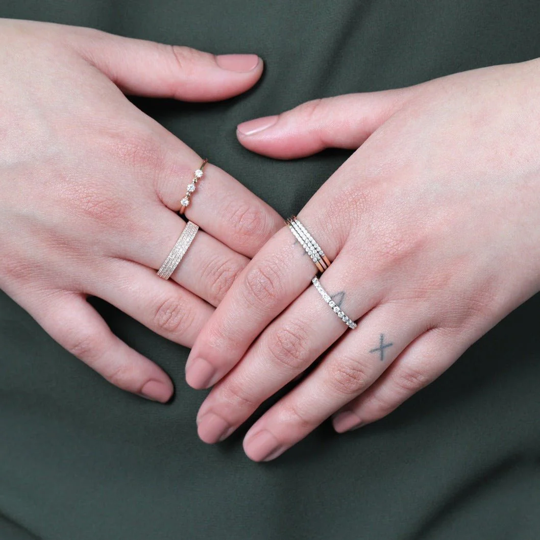 Four Row Diamond Ring in Solid 14k Yellow Gold - Image 2