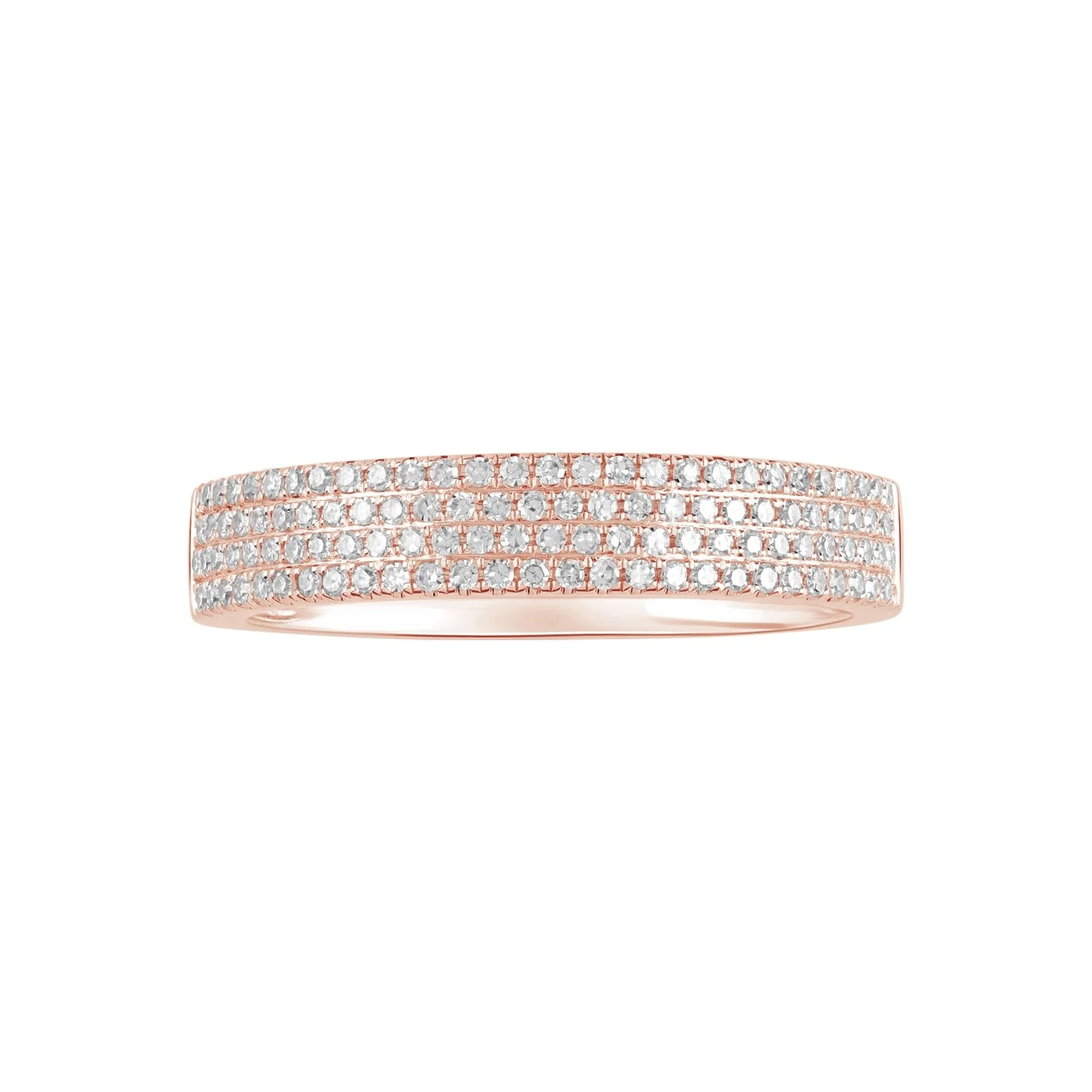 Four Row Diamond Ring in Solid 14k Rose Gold
