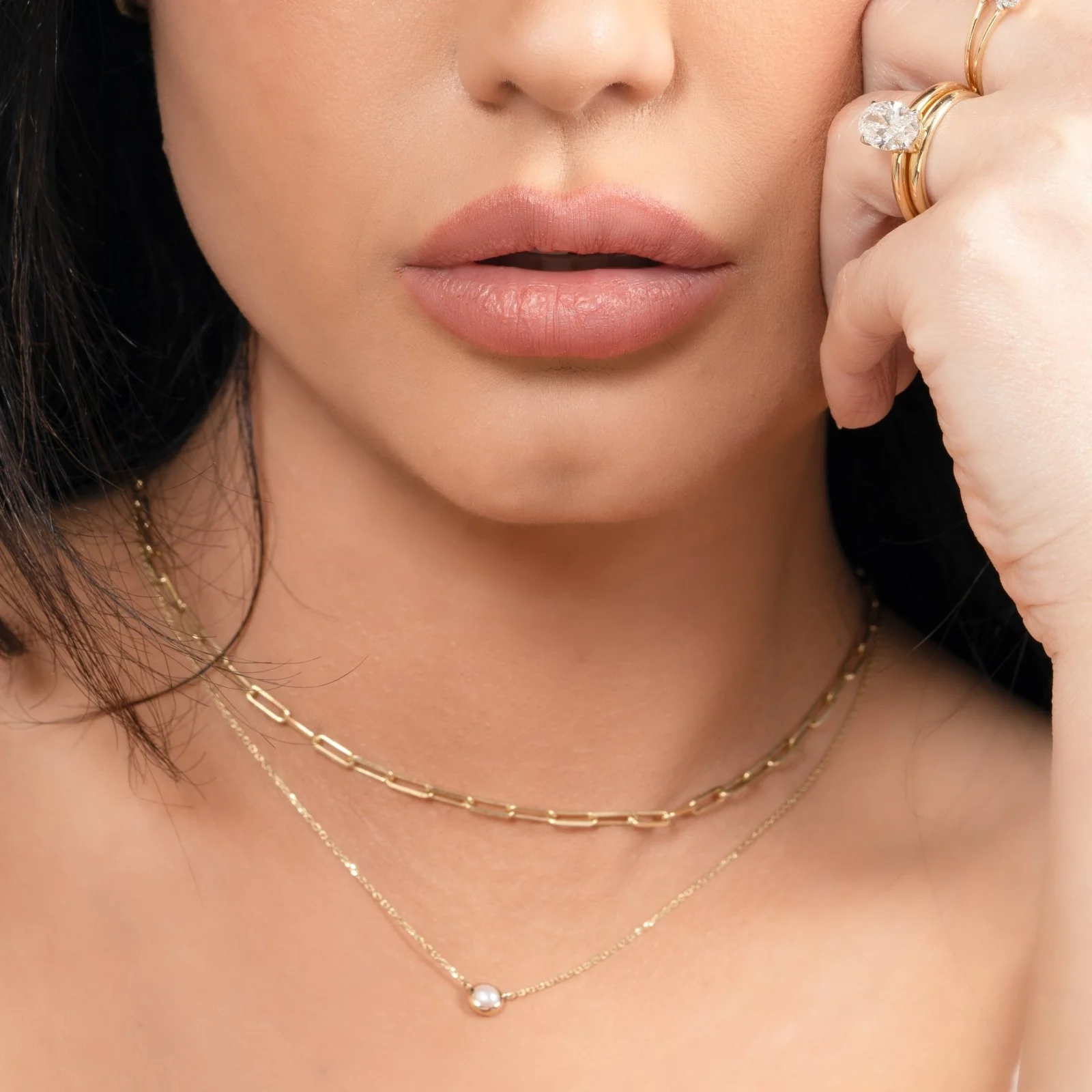 Yellow Gold Freshwater Pearl Bezel Station Necklace - Image 11