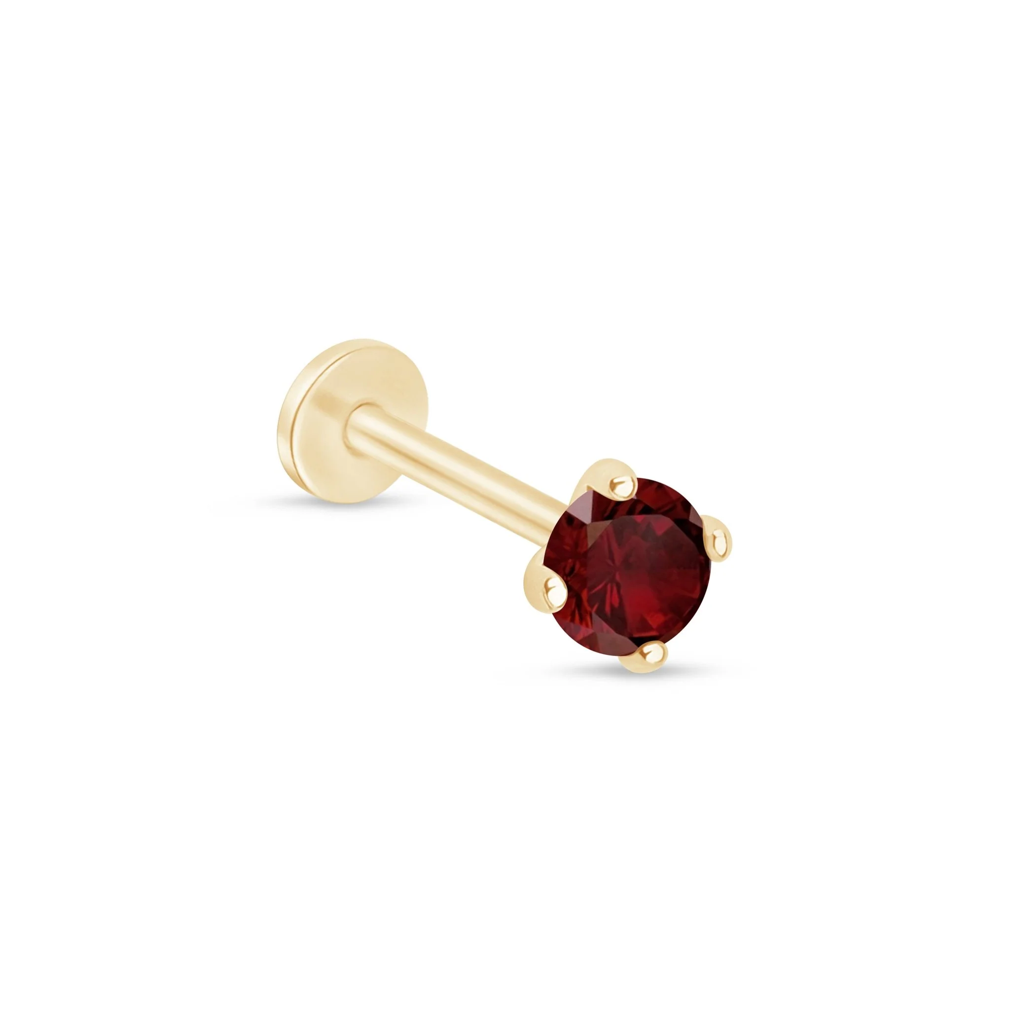 Yellow Gold Garnet Flat Back Threaded Stud Earring