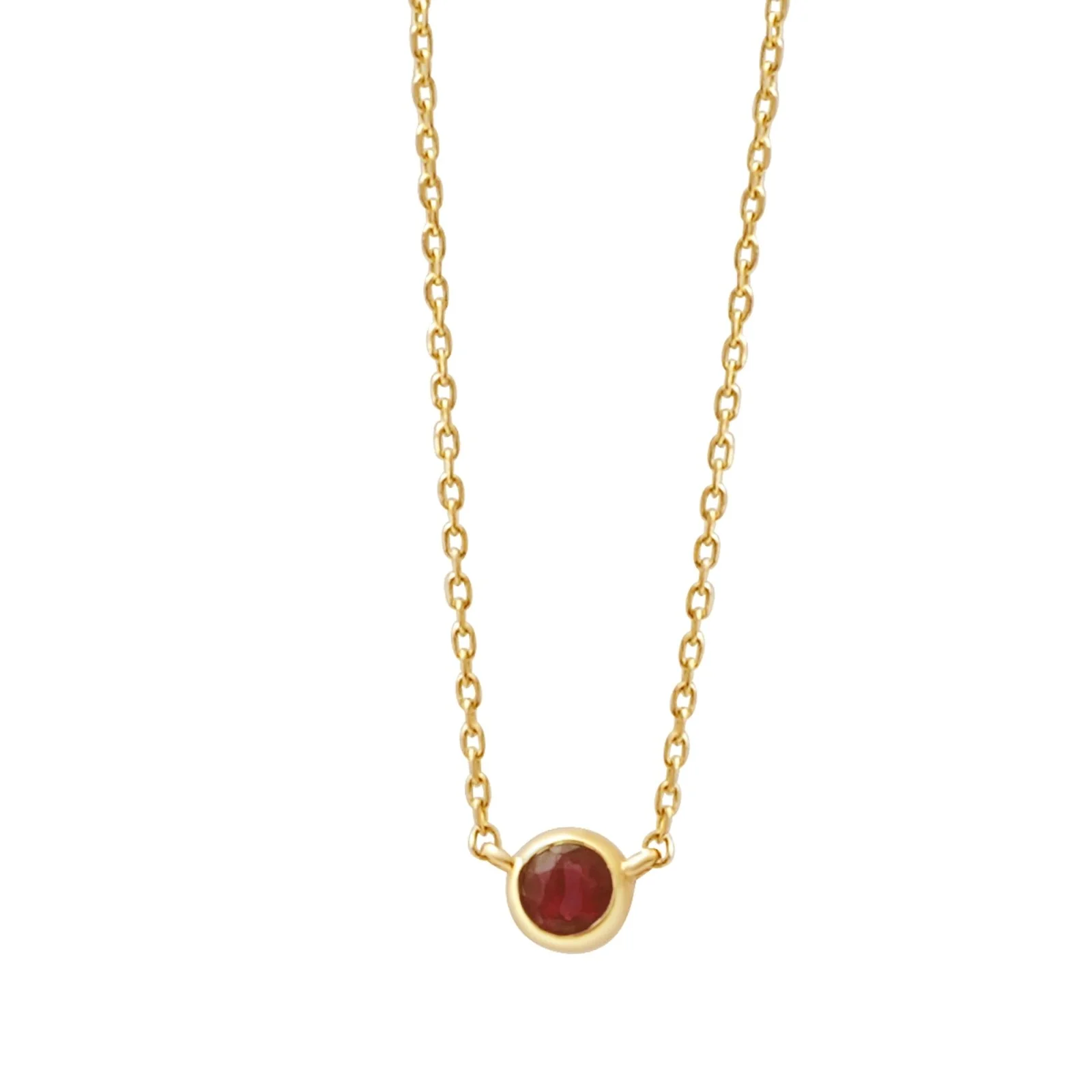 Yellow Gold Garnet Bezel Station Necklace