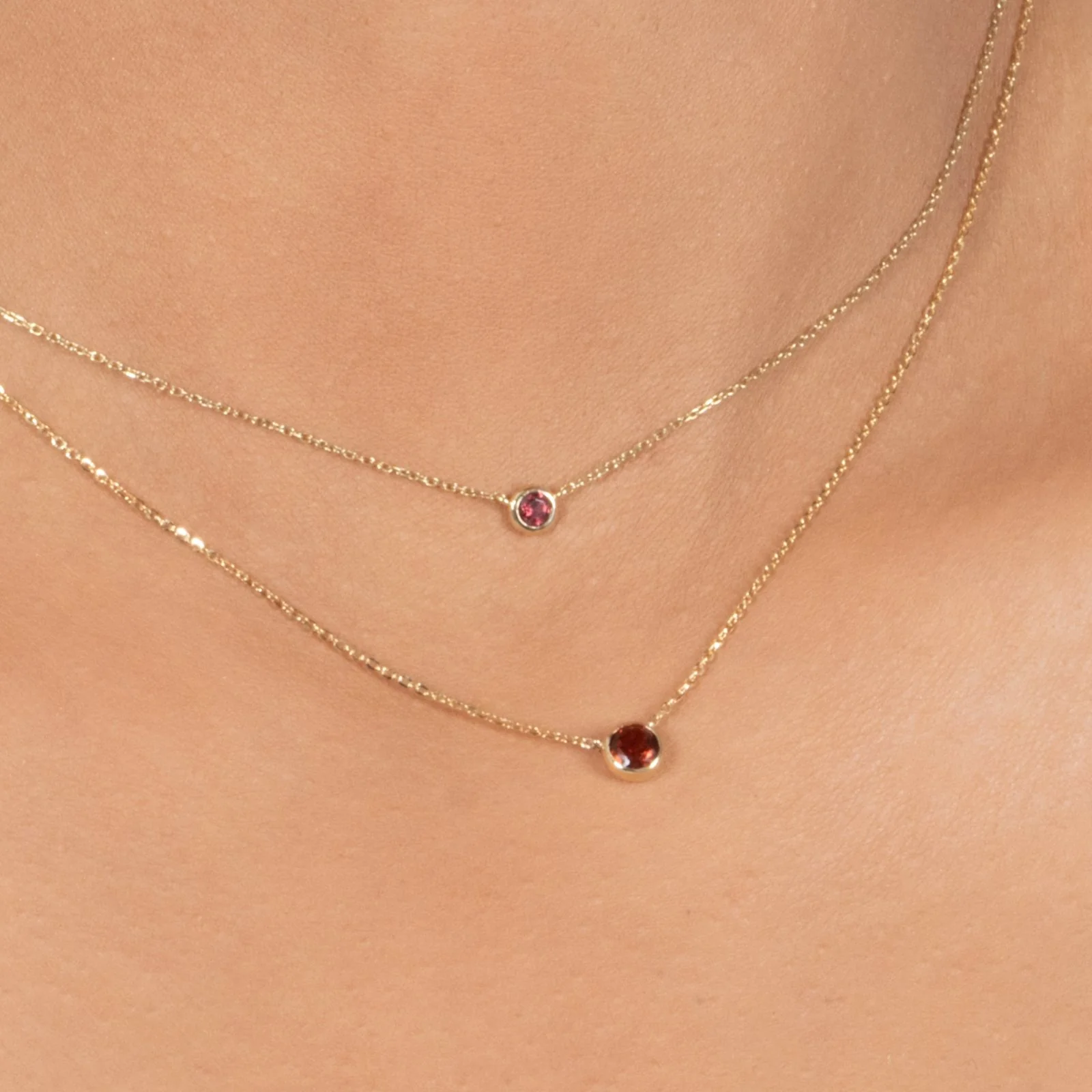 Yellow Gold Garnet Bezel Station Necklace - Image 10