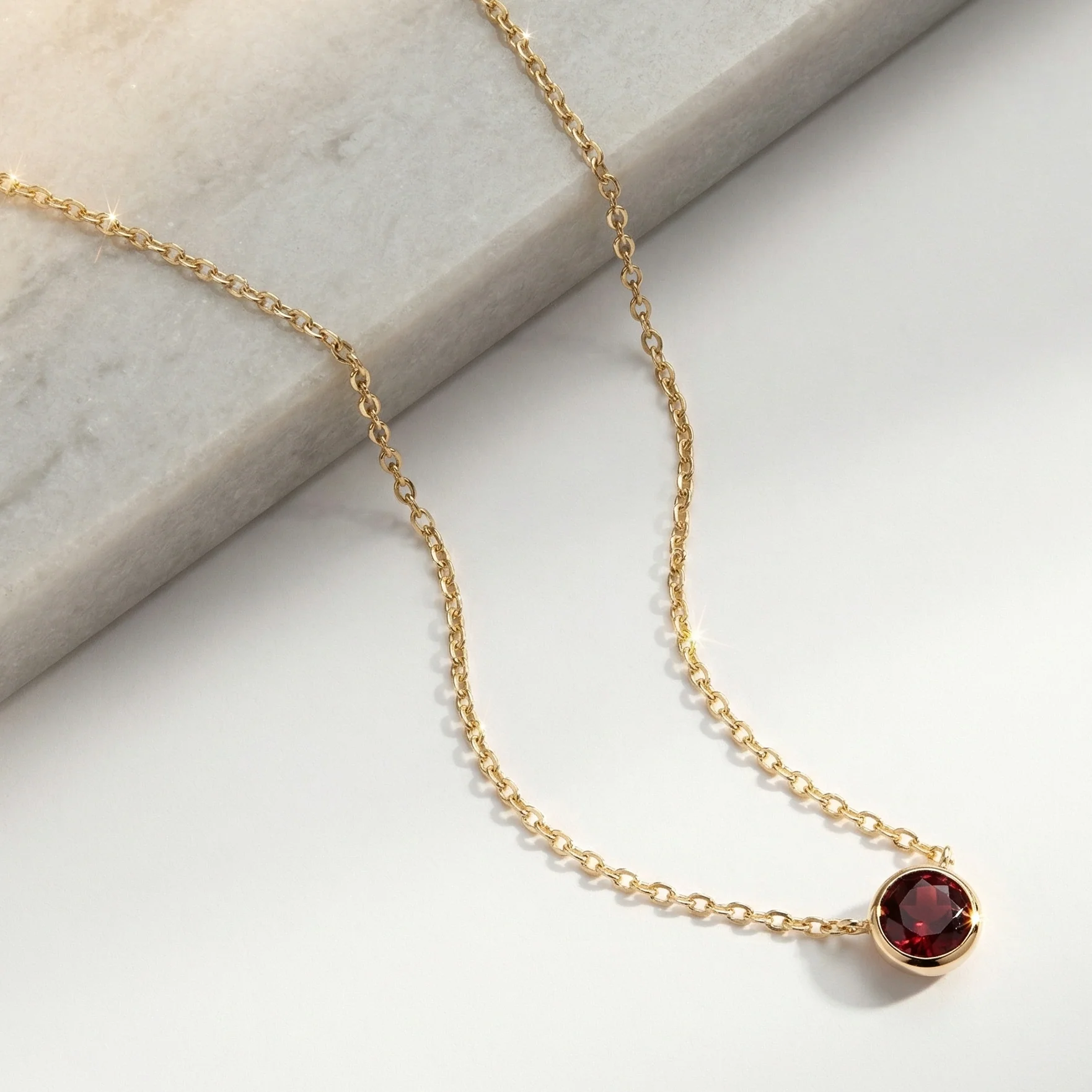 Yellow Gold Garnet Bezel Station Necklace - Image 2